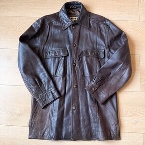 Vintage 90s Y2K Joseph Abboud chocolate Brown Leather Trench style Coat medium